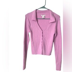 Women’s Rib Knit Purple Long Sleeve Crop Top | Low Cut Long Sleeve Crop Top